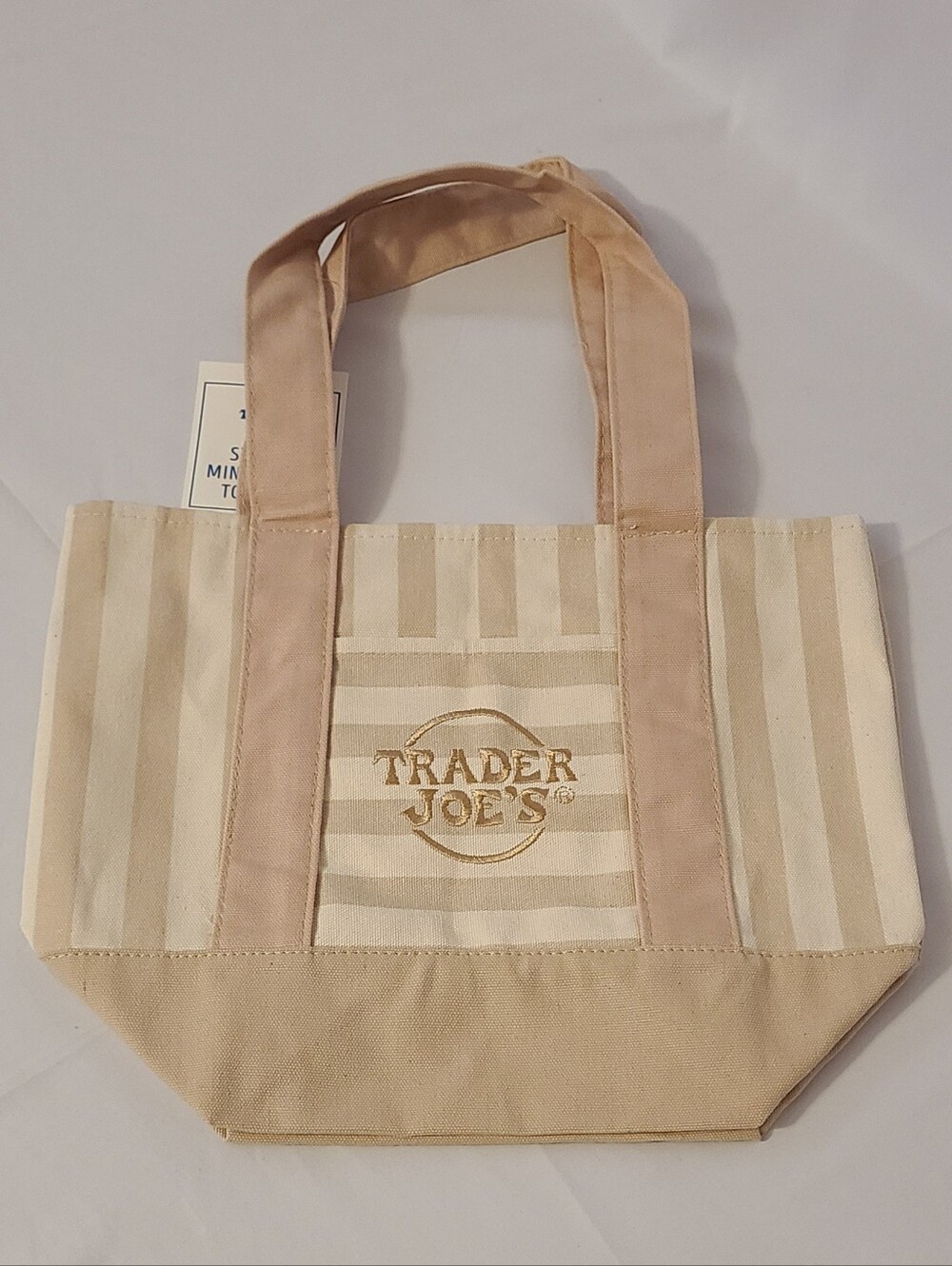 Trader Joe's Tan Striped Mini Canvas Tote Bag - Picture 2 of 9